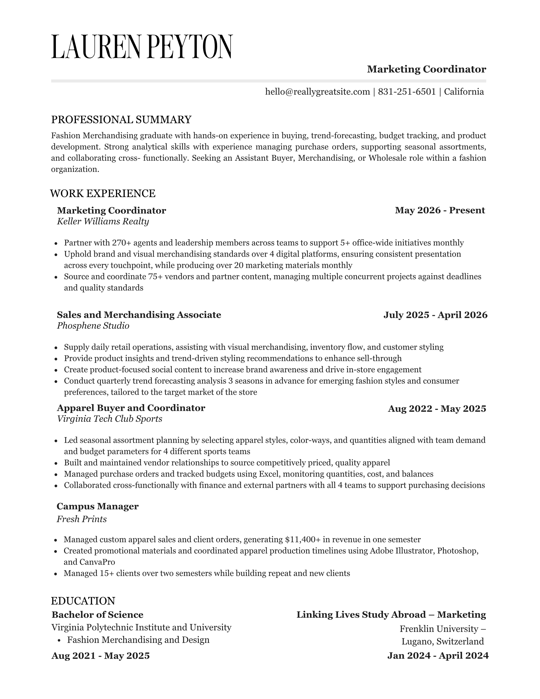 Lauren Peyton résumé preview